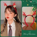 Plush Christmas reindeer antler headband in red and brown with gold glitter details - 16# Christmas Headband - Red Antlers