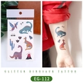 Kids dinosaur glitter temporary tattoo stickers EG-112 showing arm application effect - EG-112 (Glitter Dinosaur)
