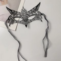 Elegante maschera da gatto in pizzo nero con ricamo traforato e nastri in organza - Maschera in Pizzo Nero A (Stile Volpe)