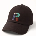 Detail of embroidered letters i and R on dark brown cotton canvas baseball cap - Adjustable / Coffee