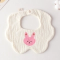 Soft 100% cotton gauze baby bib with pink cartoon rabbit and petal edge detail - Gauze Flower Bandage - Single Pink Bunny