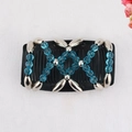 Beaded magic hair comb with blue faceted beads and silver accents on black base - Silver & Blue