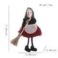 Halloween witch doll in red burlap dress with broomstick, dimensions 18x10x6cm - Red