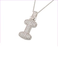 Silver letter I pendant necklace with cubic zirconia stones on a box chain - Silver I