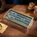Three-slot jewelry display tray with vintage gold pattern lining and velvet compartments - Type B Printed / Blue