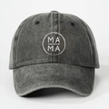 Detailed embroidery of MAMA text on washed denim fabric of a vintage baseball cap - One Size (Adjustable) / Black (Dark Gray)