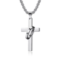 Gepolijste roestvrijstalen kruis ketting met ring hanger aan een klassieke boxketting - Staalkleur