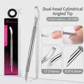 Detail of dual-ended stainless steel nail pusher with macro measurements and usage - Double-ended Cylindrical Slanted Head 05