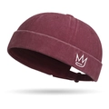 Burgundy washed cotton docker cap featuring a white crown embroidery and adjustable strap - Adjustable / Burgundy
