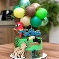 Jungle theme cake topper set with gold sequins and animal cards for Luis birthday - 3 Metallic Green + 2 Skin + 2 Coffee + 2 Light Green + 2 Dark Green Balloons