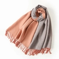 Double-sided faux rabbit fur scarf in pink and taupe with fringe details - Coral & Gray
