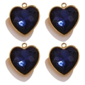 Set of four heart-shaped blue crystal pendants with gold stainless steel frames - Heart Shape / Dark Blue