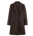 Close-up of deep brown wool coat showing tailored lapels and double-button closure - XS / Dark Brown