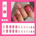 Short square press-on nails with sweet pink flower patterns and glossy finish details - Pastoral Flowers (W596)