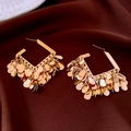 Golden square frame earrings with dense metallic teardrop sequins in a fringe design - Gold Geometric Square Drop Tassel Style (40#)