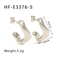 Detail view of silver twisted hoop earrings with dimensions 17mm by 19mm on white background - Silver Twisted Geometric Style (HF-E3376-S)