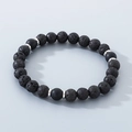 Unisex handmade beaded bracelet with black lava stone and matte onyx beads - Lava Stone And Matte Beads With Silver Spacers (KB210120-Z)