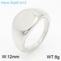 Minimalist 12mm silver-tone stainless steel signet ring with polished mirror finish - US 7 / Round Steel(KR104688-K)