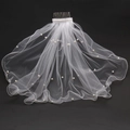 Short white bridal veil with pearls and metal comb on a dark background - White with Pearl Comb