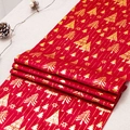 Camino de mesa navideño con árboles y estrellas dorados en tela de terciopelo rojo - Árbol de Navidad Fondo Rojo