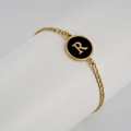 18K gold plated stainless steel Figaro chain bracelet with black enamel letter R charm - Letter R / Gold/Black