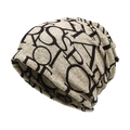 Beige slouchy beanie with black letter print made of warm autumn winter knit fabric - Beige Grey Letter Print Style (30#)