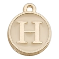 Golden round enamel charm with letter H in beige finish for DIY jewelry making - 1 Piece (12x14mm) / Champagne - Letter H