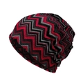 Ethno-Strickmütze mit rot-schwarzem Zickzack-Wellenmuster für winterliche Wärme - M(56-58cm) / Rot
