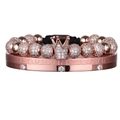 Rose gold crown beaded bracelet and Forever Love engraved bangle set with zircons - 2-Piece Set Rose Gold Style 1
