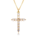 Detailed view of golden cross pendant featuring eleven sparkling micro-set round zircons - 11 Round Stones Classic Style (B250)