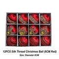 Set of 12 red silk thread Christmas balls with glitter spirals, 6cm diameter ornaments - 12-piece Christmas Ball Made Of Silk Thread (6cm Red)