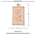 Detail view of a 26mm square gold stainless steel floral pendant with natural stone specs - VG170-Gold Square Relief Flower (3pcs)