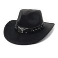 Gros plan détaillé d'un chapeau de cowboy noir orné d'un décor métallique tête de taureau - M (56-58cm) / Noir