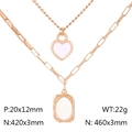 Rose gold double layer necklace with heart lock and rectangular white shell pendants - Rose Gold (KN230220-KFC)