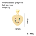 Detail of 18K gold plated heart charm with U-letter colorful cubic zirconia stones - Heart Initial U Pendant - Gold/Colorful Zirconia