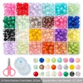 DIY jewelry kit with 24 colors of 8mm crackle glass beads, scissors and elastic thread - 24 Grids Crackle Beads Kit