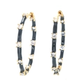 Chunky gold hoop earrings with black enamel coating and sparkling zircon accents - Gold Black
