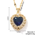 Detailed size specifications for heart pendant necklace with blue gemstone and gold plating - Blue Gem/Gold Chain (N01130-7)
