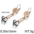 Boucles d'oreilles pendantes en nacre rose dorée avec crochets en acier titane - Or Rose-Noir (KE88418-KFC)