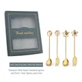 4-piece gold stainless steel cutlery set with heart and star charms in a green gift box - 4PCS Set 304 Green Box Mixed Spoons & Forks / Silver