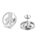 Orecchini a perno in acciaio inossidabile argento con silhouette di bimbo ritagliata - Silhouette di Figura Cava Argento (KE83166-KC)