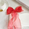 Red organza bow hair clip with gold glitter edges for girls, elegant hair accessory - Bright Red With Gold Edge