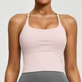 Hellrosa Yoga Sport-BH mit dünnen weißen Trägern und breitem, elastischem Unterband - S / Nebelrosa