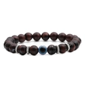 Detail view of 8mm tiger eye beads and blue evil eye charm with silver spacers - Red Tiger Eye Evil Eye B
