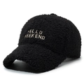 Gorra de béisbol negra de forro polar sherpa con bordado HELLO WEEKEND invierno - Ajustable / Negro