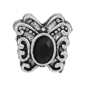 Vintage silver butterfly charm with black gemstone inlay for DIY bead bracelets - Scroll Pattern Black Butterfly