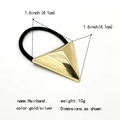 Detailed view of a gold minimalist hairband with size dimensions and pyramid charm - 3D Pyramid Triangle / Gold