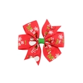 Christmas snowman pattern bow hair clip in red and green ribbed ribbon for kids - Red Snowman Letter (7)