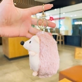 Porte-clés hérisson en peluche rose et blanc avec fourrure douce et clip doré pour sac - Rose
