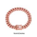 Classic 13mm Cuban link bracelet in rose gold with transparent diamonds and 16cm sizing - 16cm / Rose Gold